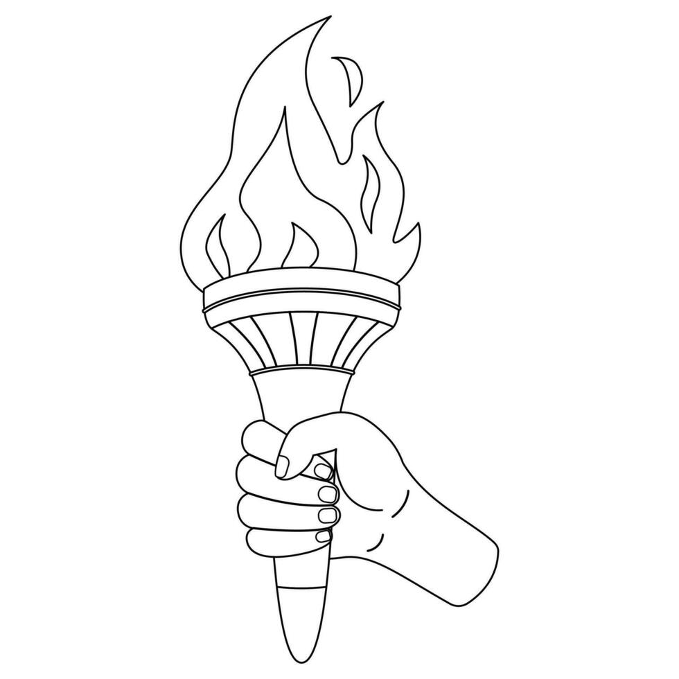 Hand holding a torch. Sport symbol. Black and white flat vector illustration design.