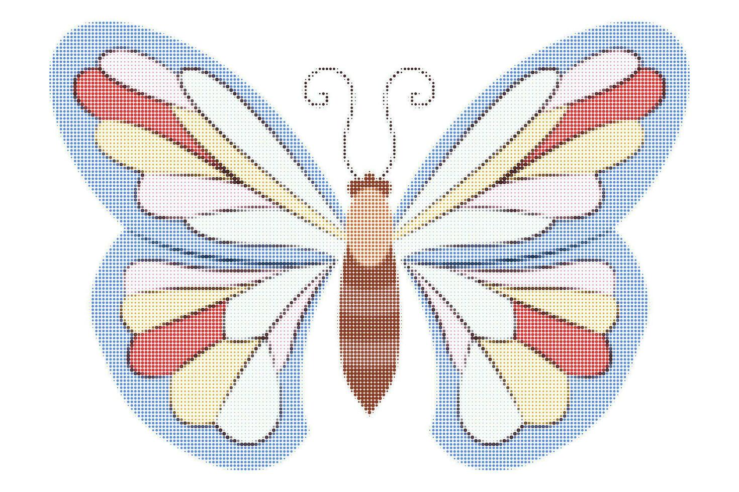 retro trama de semitonos mariposa antecedentes. color mariposa de trama de semitonos puntos collage elemento. vector