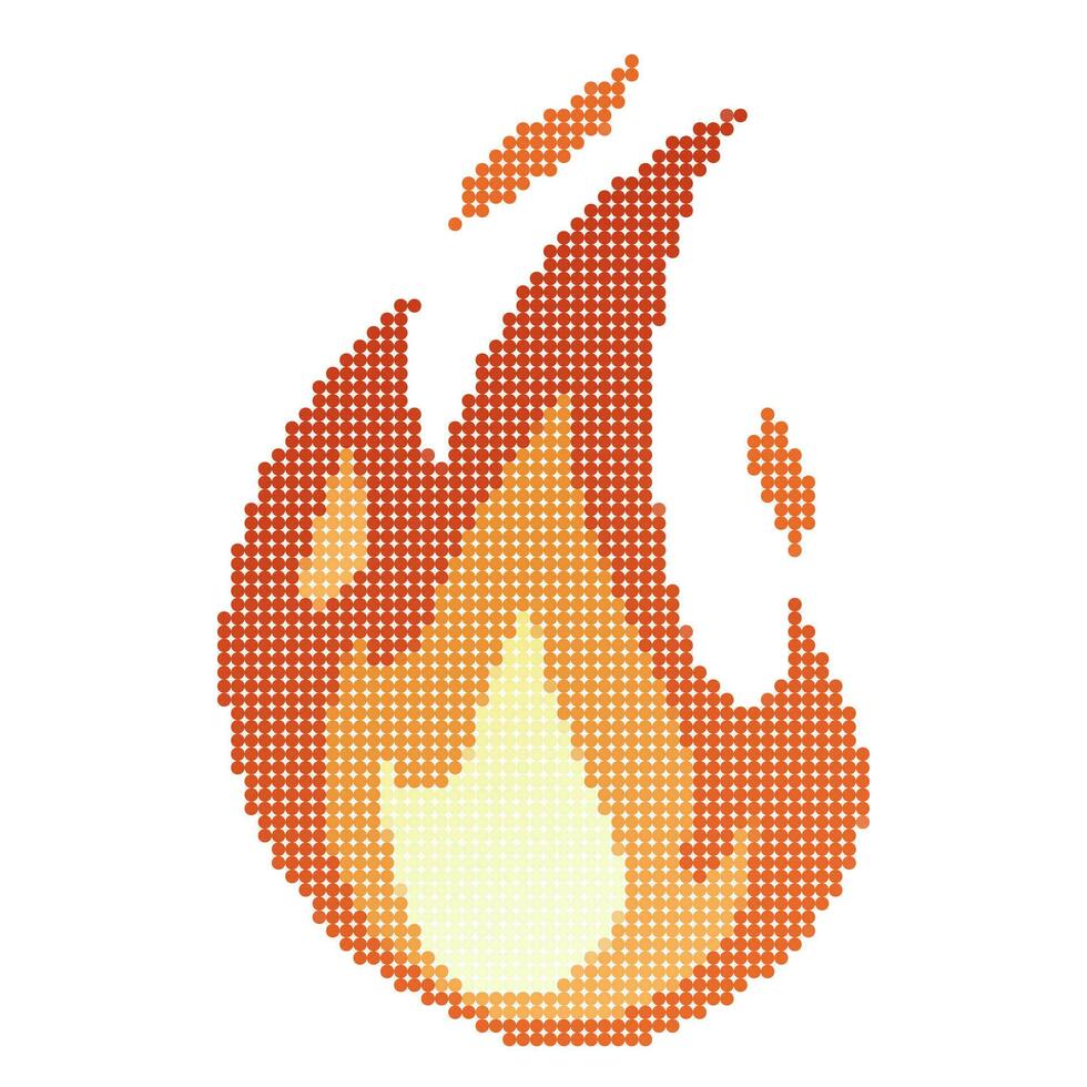 puntos píxel fuego llamas, brillante bola de fuego, calor fuego fatuo y rojo caliente hoguera, rojo ardiente llamas vector