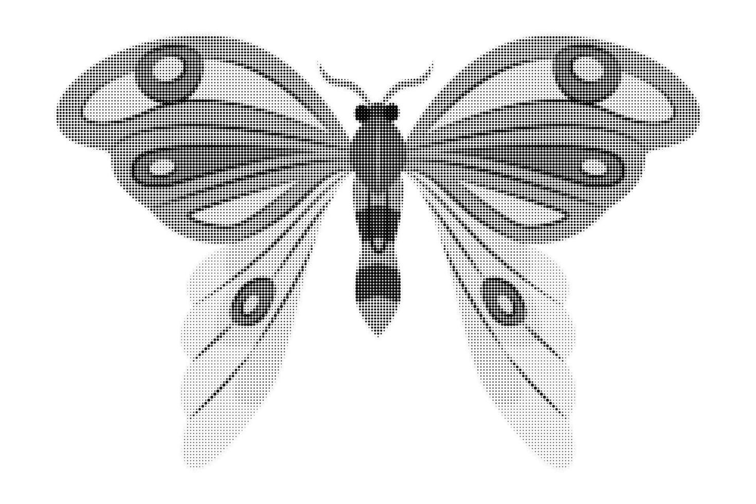 Retro Halftone butterfly background. Butterfly of halftone dots Collage element. vector