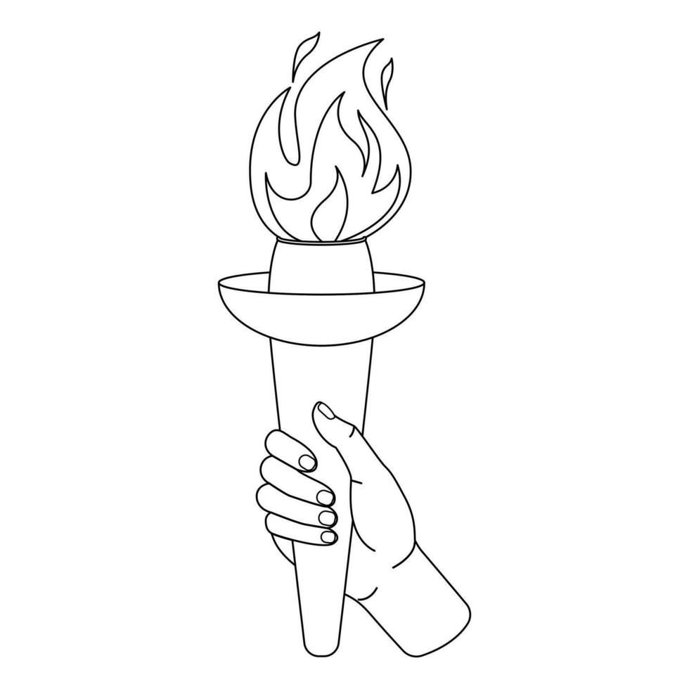 mano participación un antorcha. deporte símbolo. negro y blanco plano vector ilustración diseño.