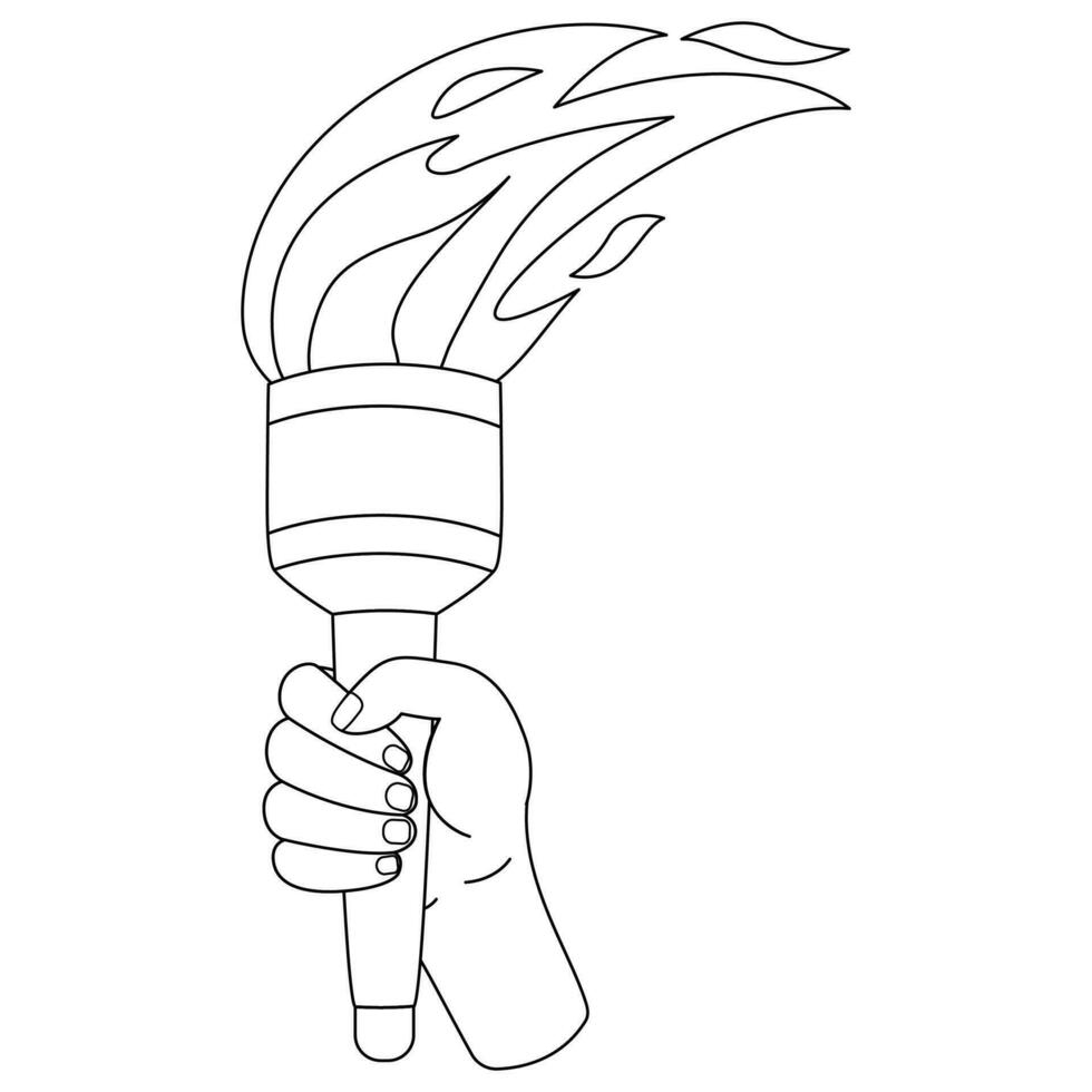 Hand holding a torch. Sport symbol. Black and white flat vector