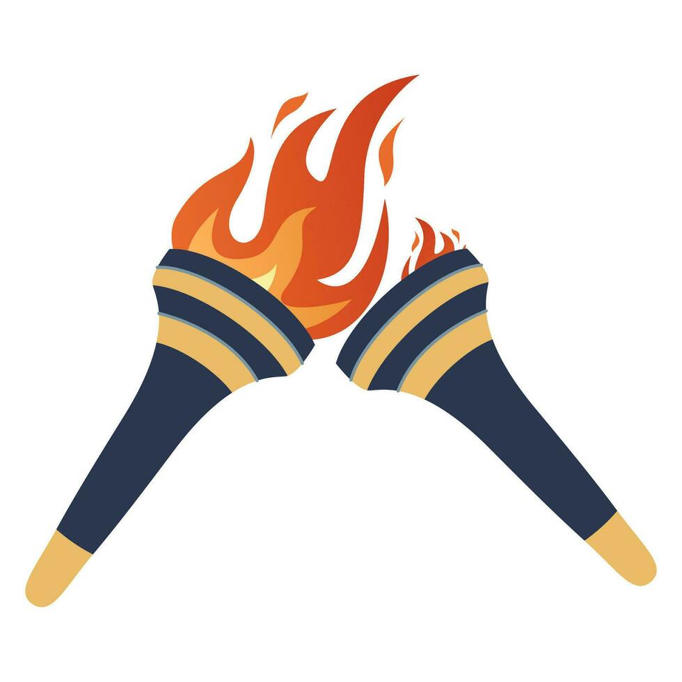 Ignition of a torch from another torch. Transfer of the Olympic flame. Lighted torch vector