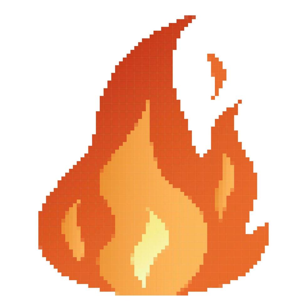 Pixel Fire flames, bright fireball, heat wildfire and red hot bonfire, red fiery flames. vector