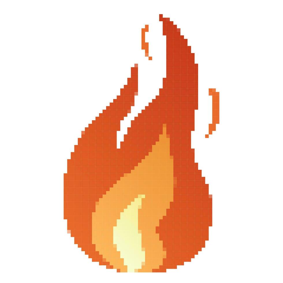 Pixel Fire flames, bright fireball, heat wildfire and red hot bonfire, red fiery flames. vector