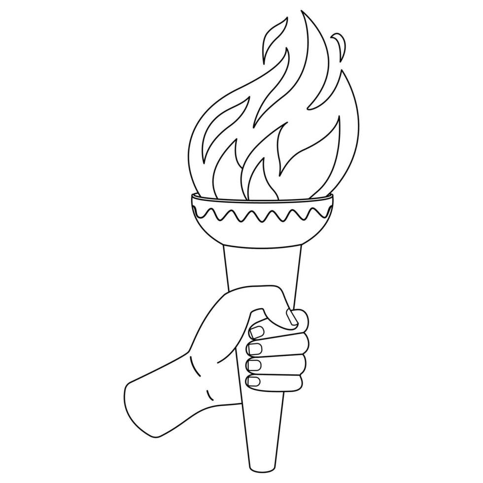 Hand holding a torch. Sport symbol. Black and white flat vector illustration design.