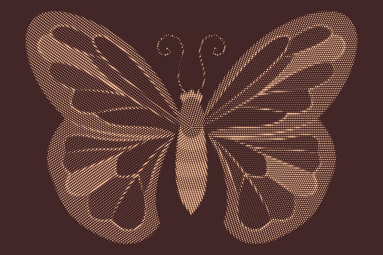 Retro Halftone butterfly background. Butterfly of halftone dots. vector