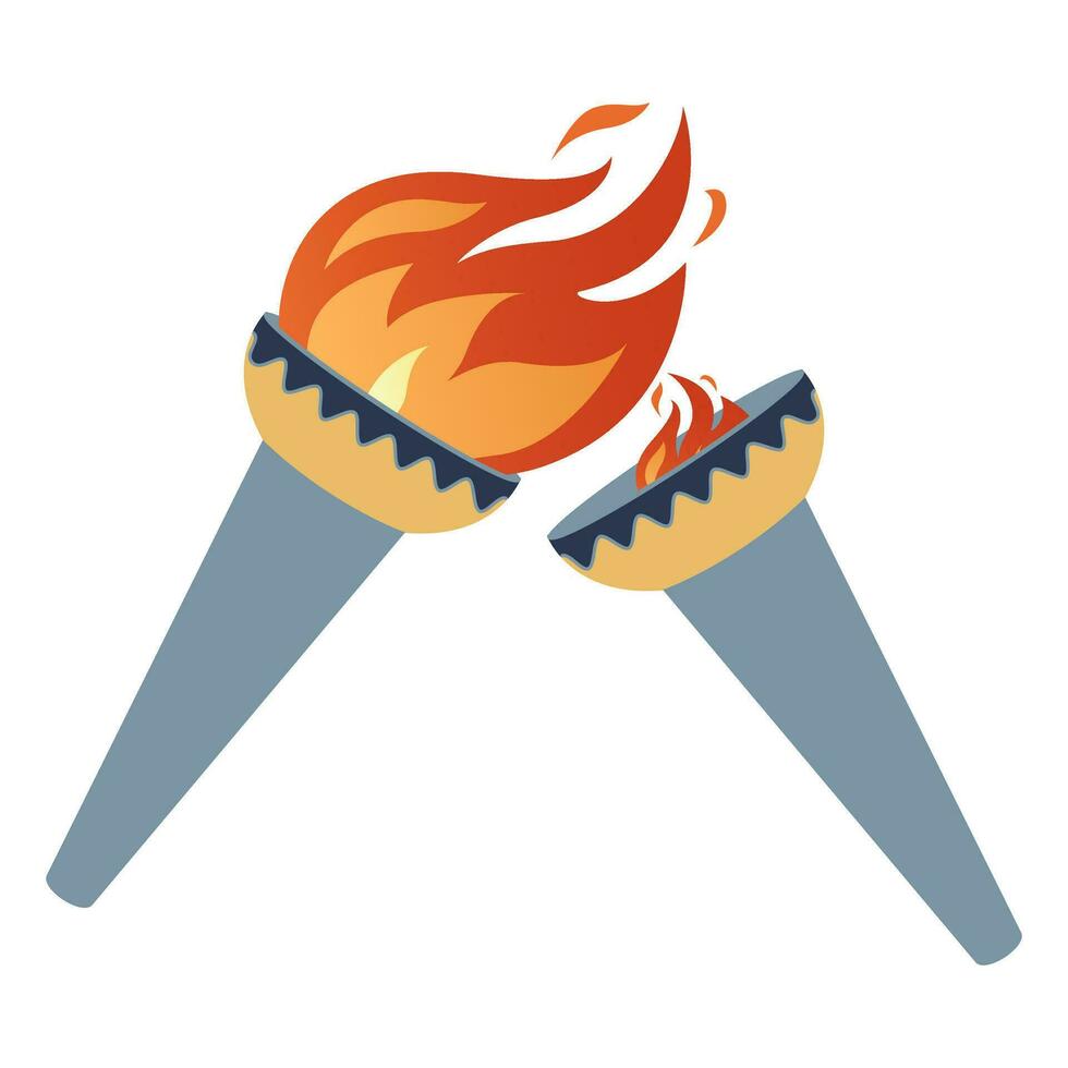 Ignition of a torch from another torch. Transfer of the Olympic flame. Lighted torch vector