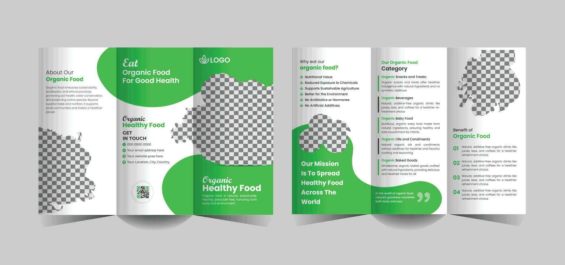 Eco food trifold brochure template or organic food menu trifold brochure template vector
