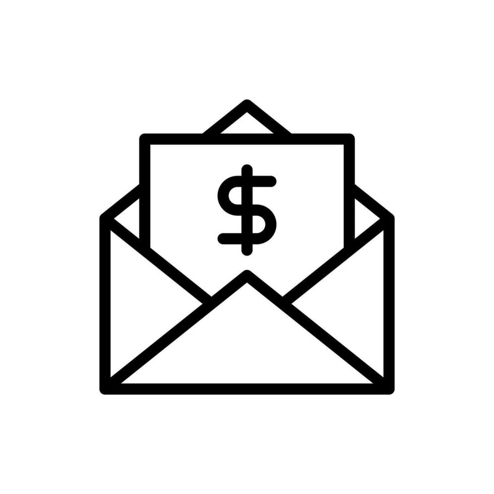 Envelope with united states dollar symbol usd, salary, invoice mail, compensation email icon in line style design isolated on white background. Editable stroke. vector