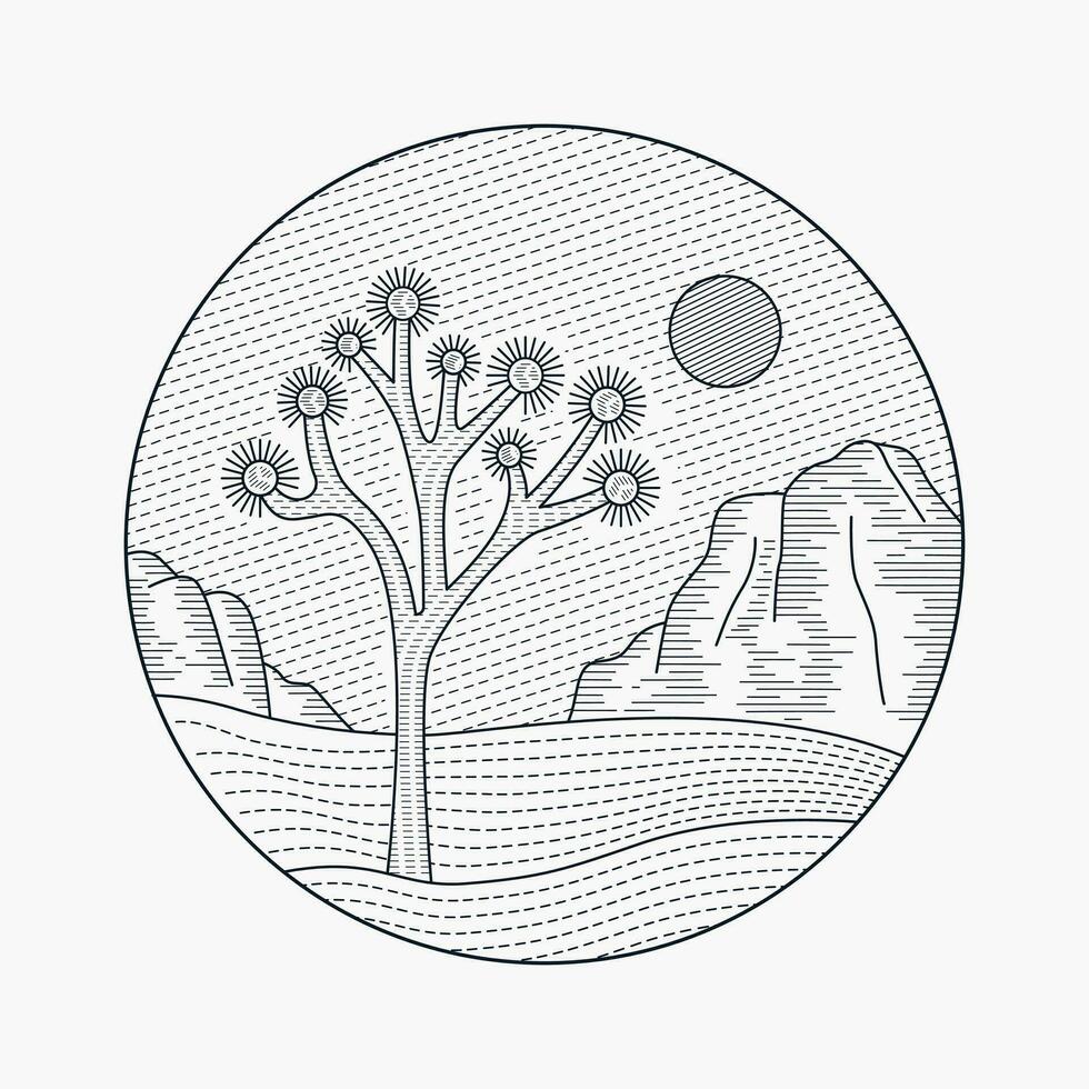 Joshua Tree National Park Mono line vector illustration for badge, patch, t shirt, sticker, etc