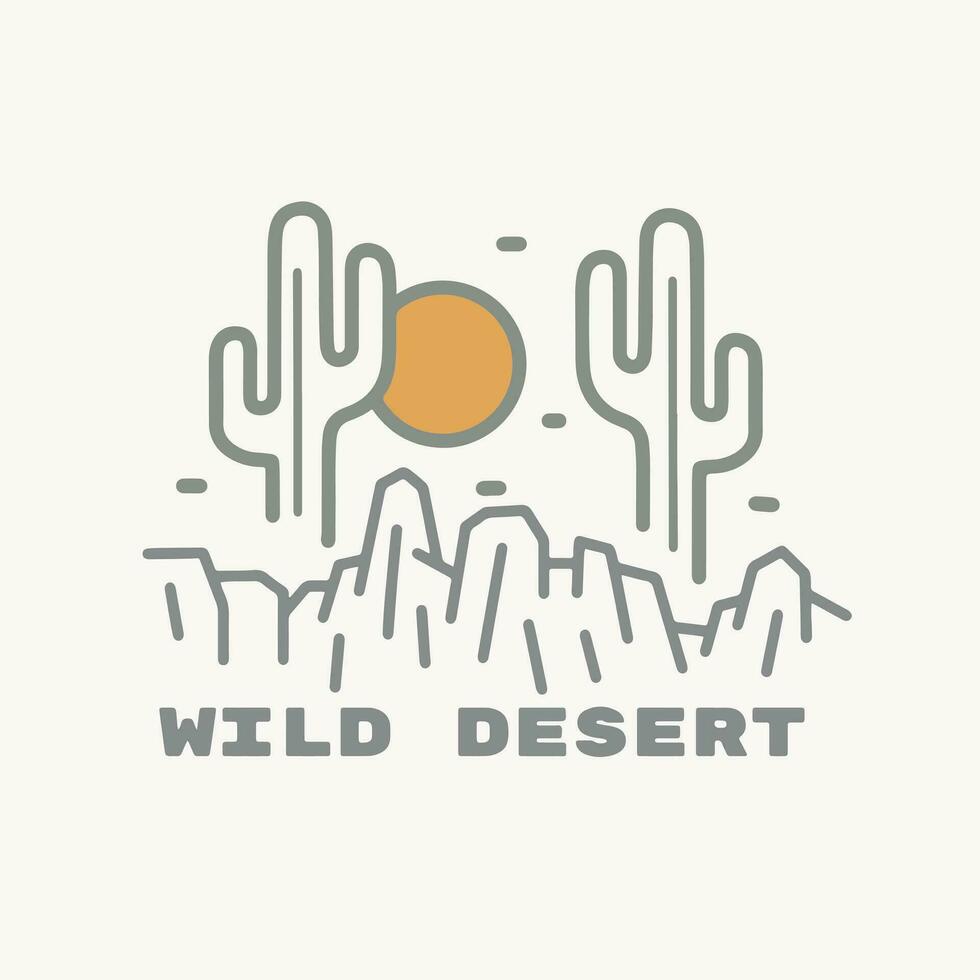 Cactus and wild desert mono line vector illustration for t shirt bade and sticker