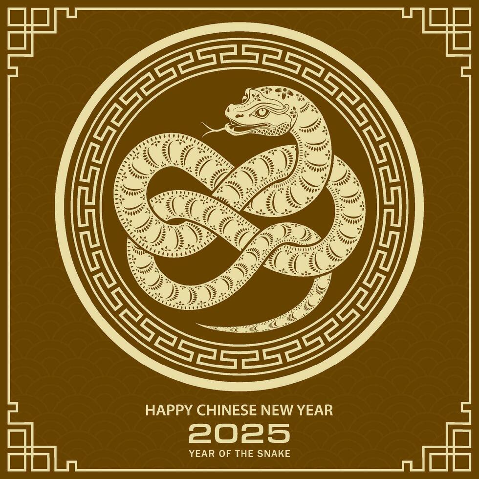 Happy Chinese new year 2025 Zodiac sign, year of the Snake vector