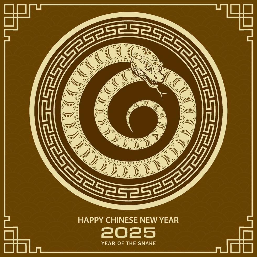 Happy Chinese new year 2025 Zodiac sign, year of the Snake vector