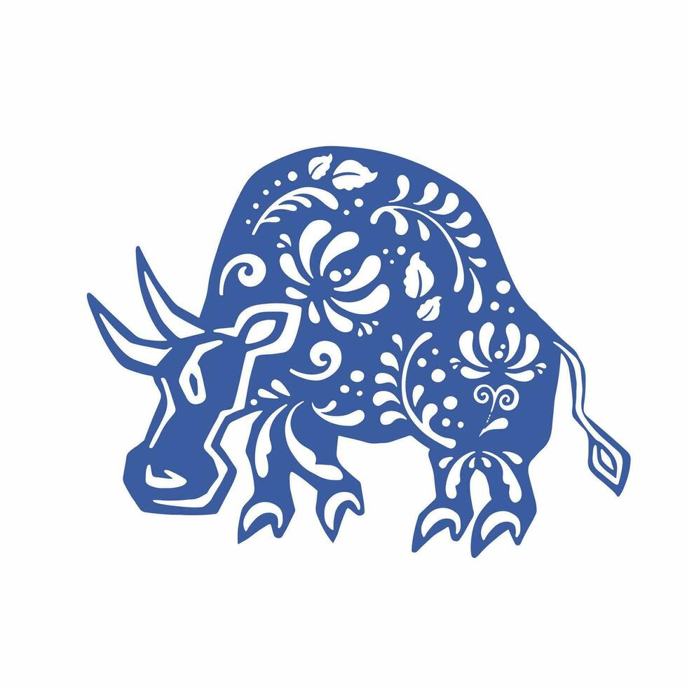 Taurus, bull, buffalo with retro blue vector illustration eps 10