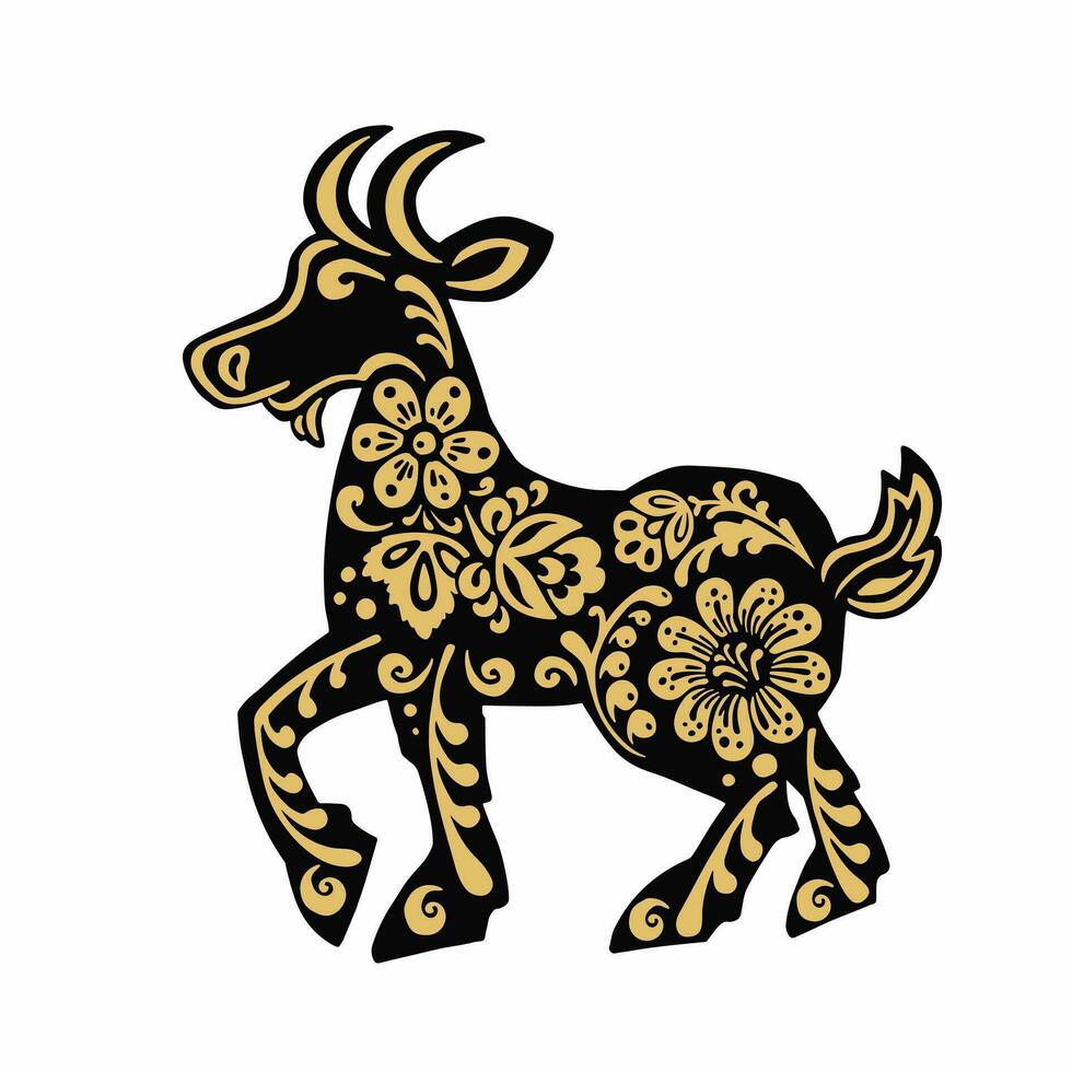 Steed, goat with retro painted black and gold vector illustration eps 10