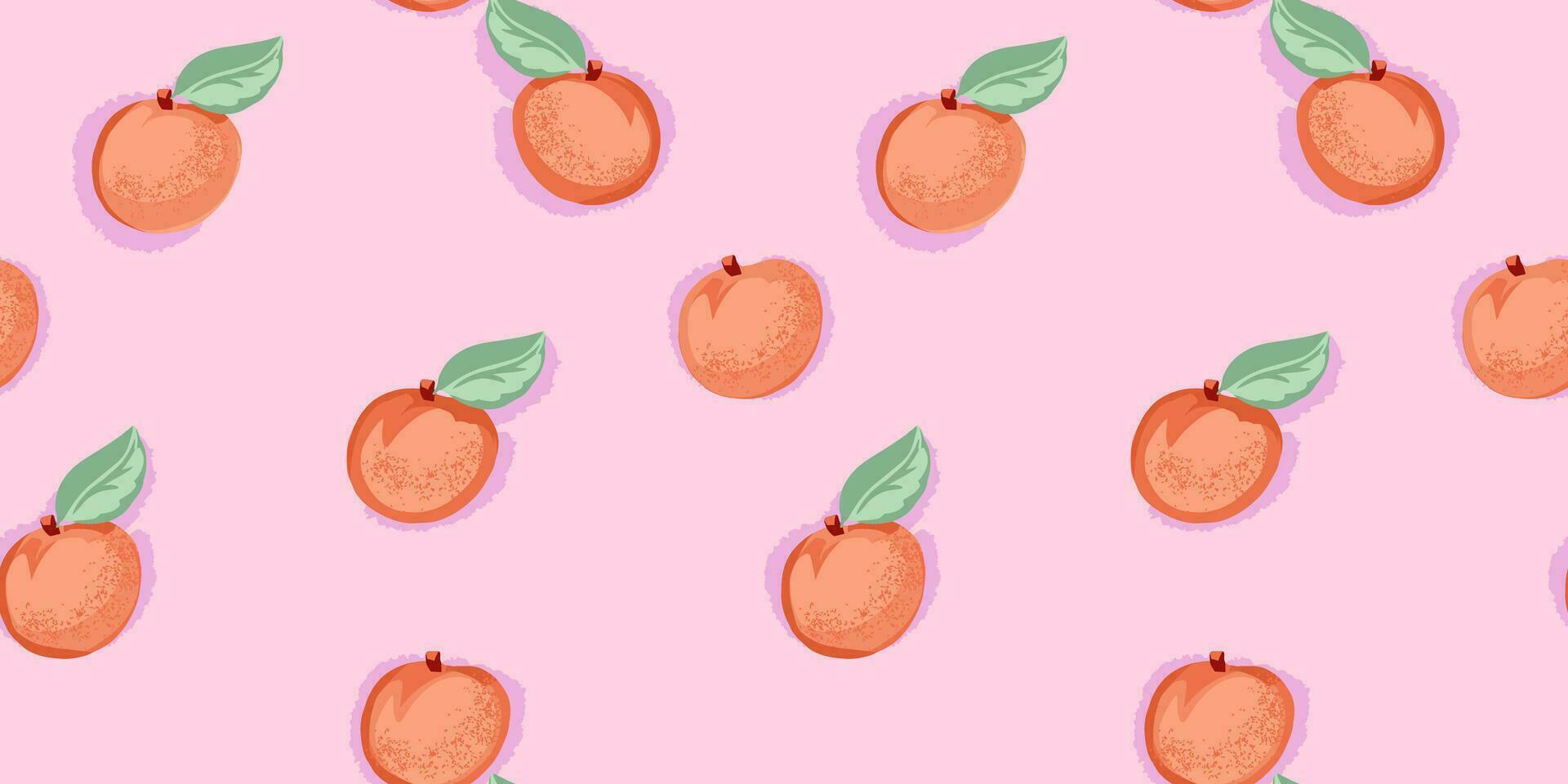 Creative graphic apricot or peach seamless pattern on a pastel pink background. Vector hand drawn sketch doodle. Summer fruits illustration for printing. Design for  fabric, fashion