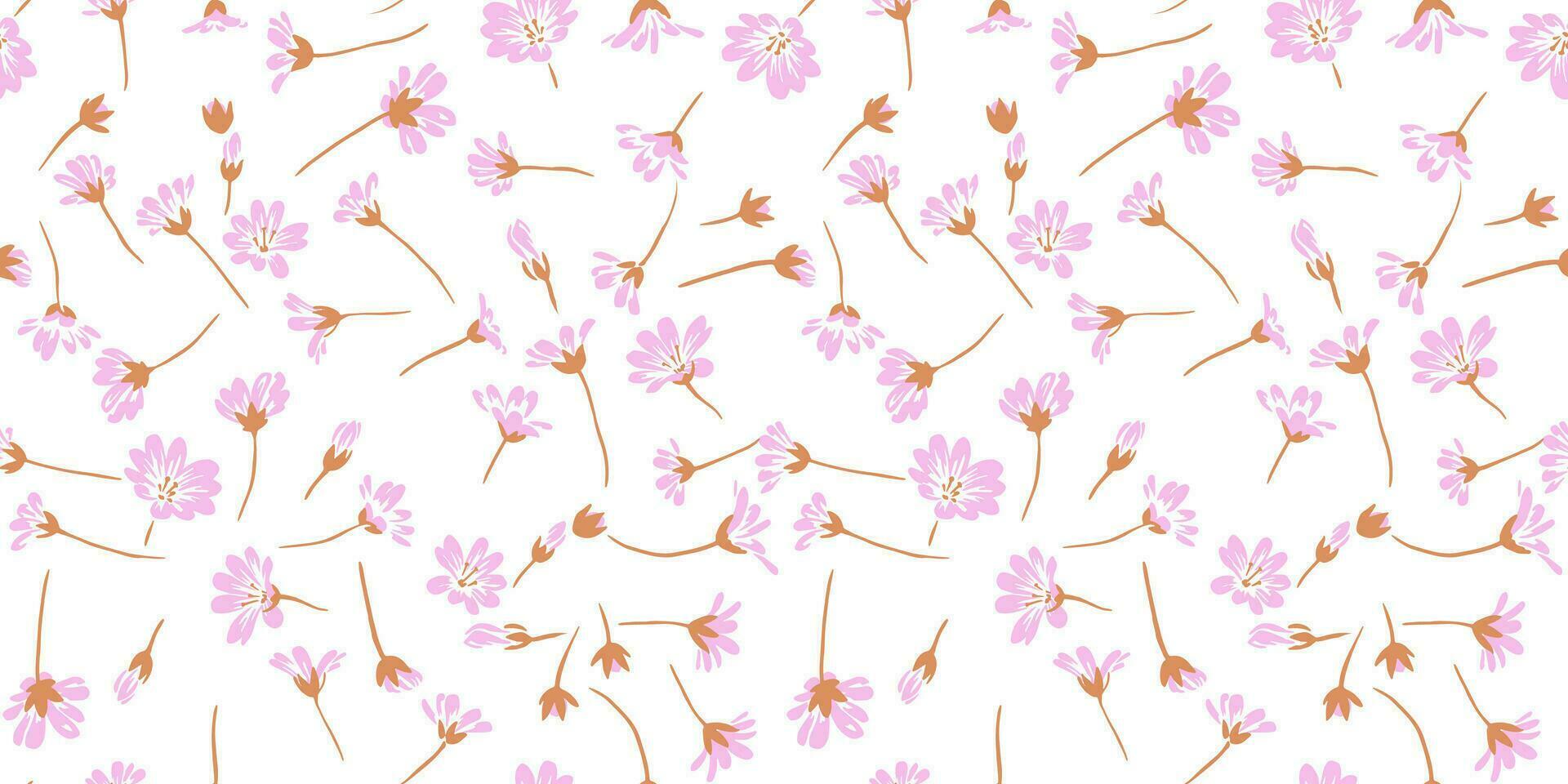 Gently elegance simple floral seamless pattern on a white background. Vector hand drawn sketch. Creative tiny shape wild flowers. Design for fashion, fabric, and textile.