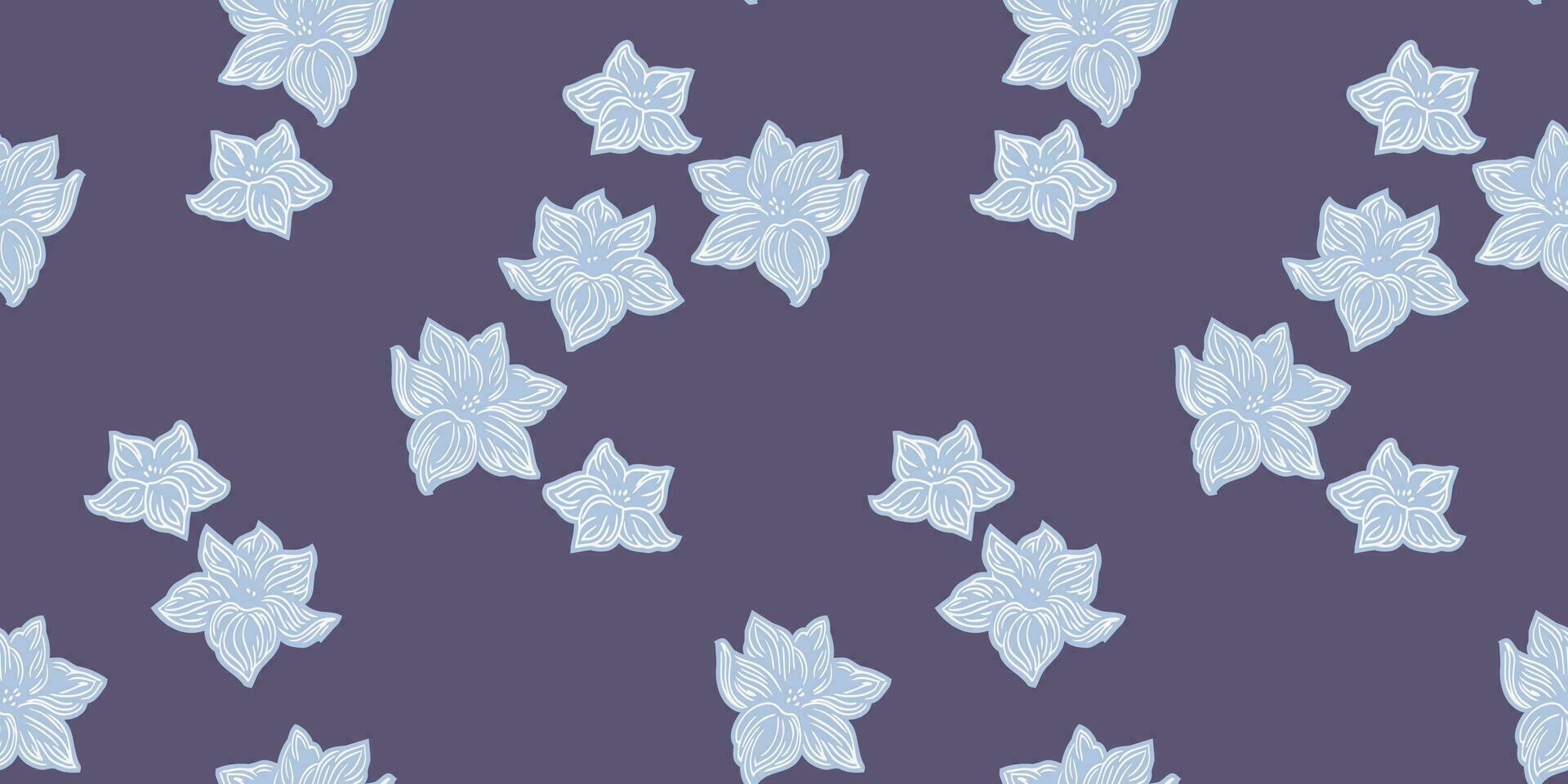 Blue seamless pattern with decorative stylized shape flowers. Vector hand drawn. Creative abstract minimalistic floral background. Design for fashion, textile, fabric, wallpaper, surface design