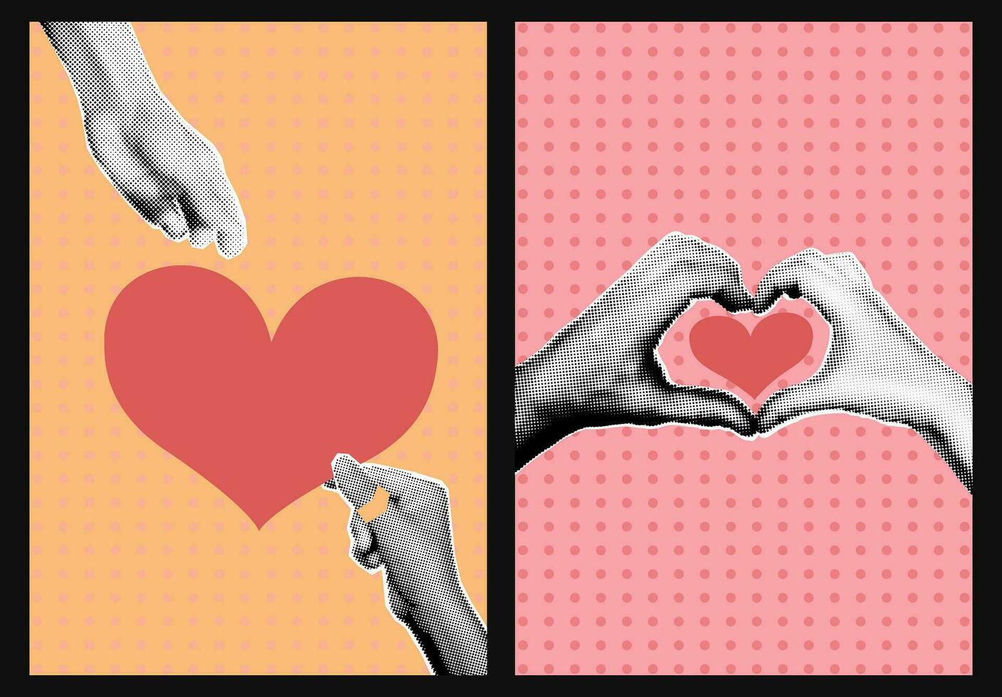 Valentines day halftone collage posters set vector illustration