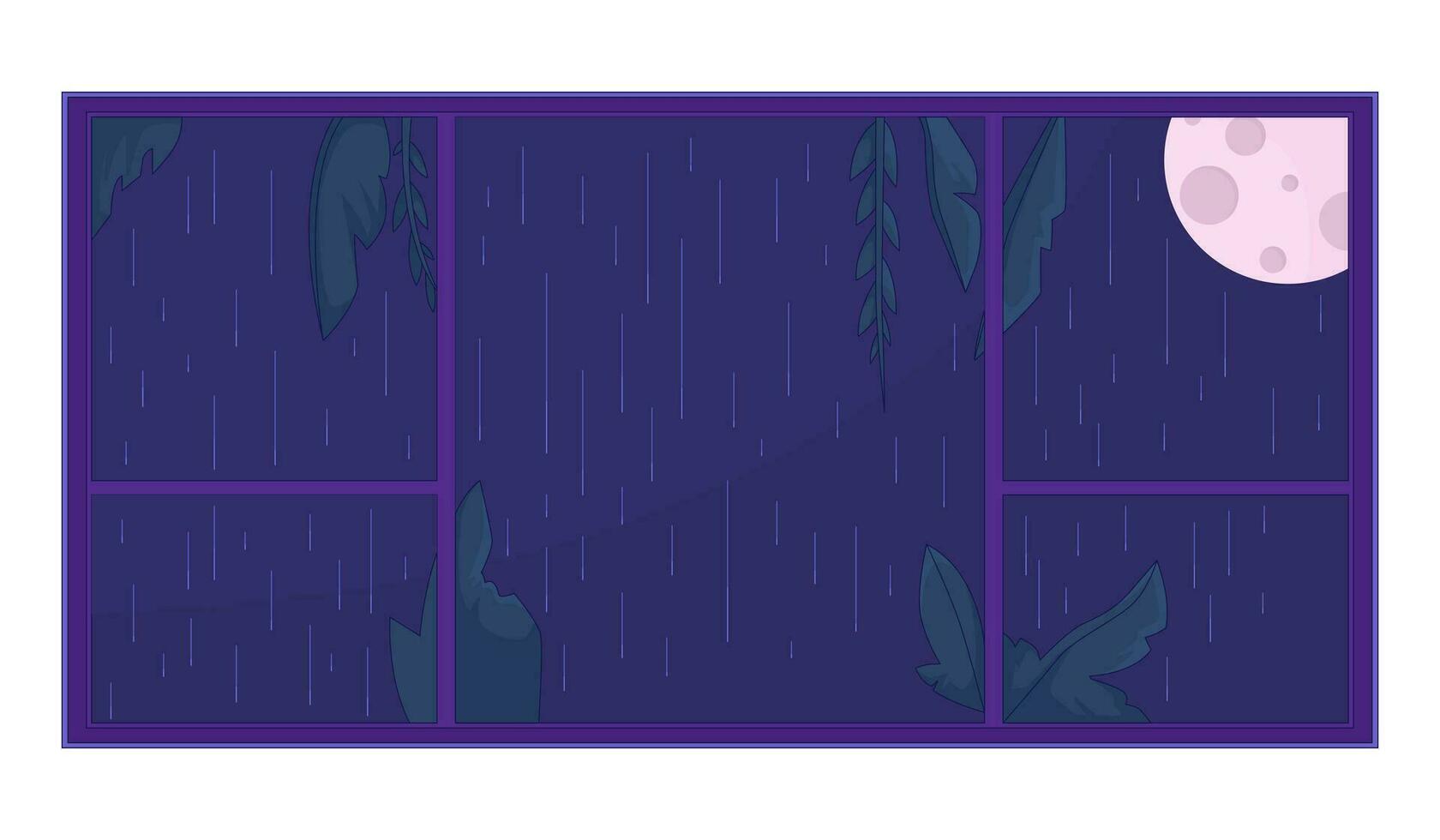 Full moon night raining window 2D linear cartoon object. Rainy weather nighttime moon isolated line vector element white background. Autumn midnight rainfall color flat spot illustration