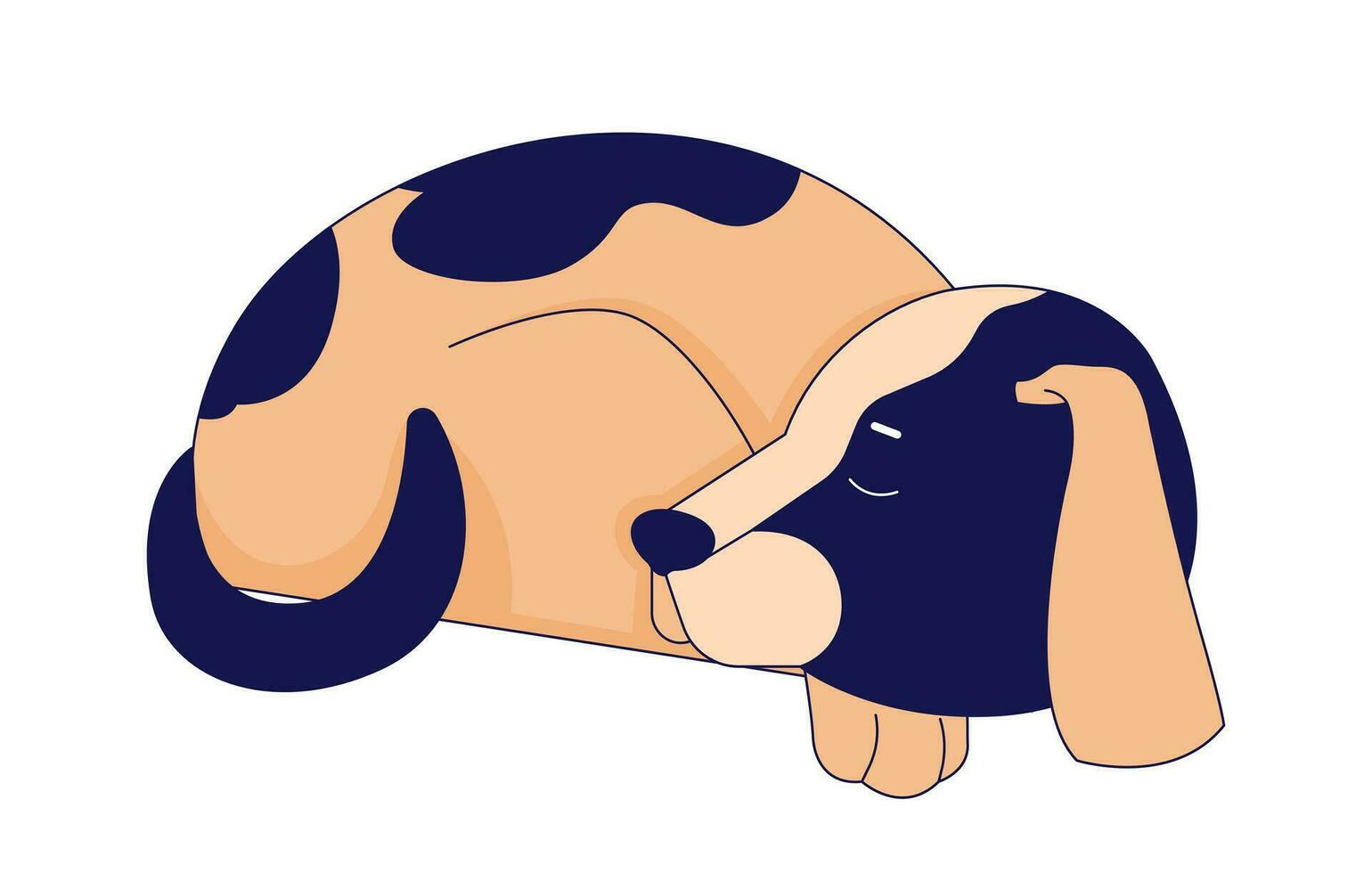 Sleeping dog beagle curled up 2D linear cartoon character. Sleepy puppy. Single animal pet isolated line vector animal white background. Companion pet. Friend pedigreed color flat spot illustration