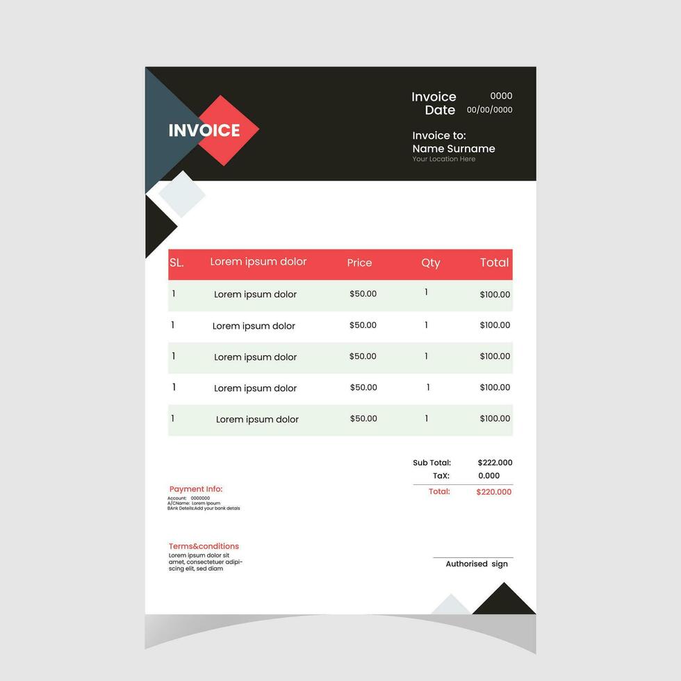invoice template design vector
