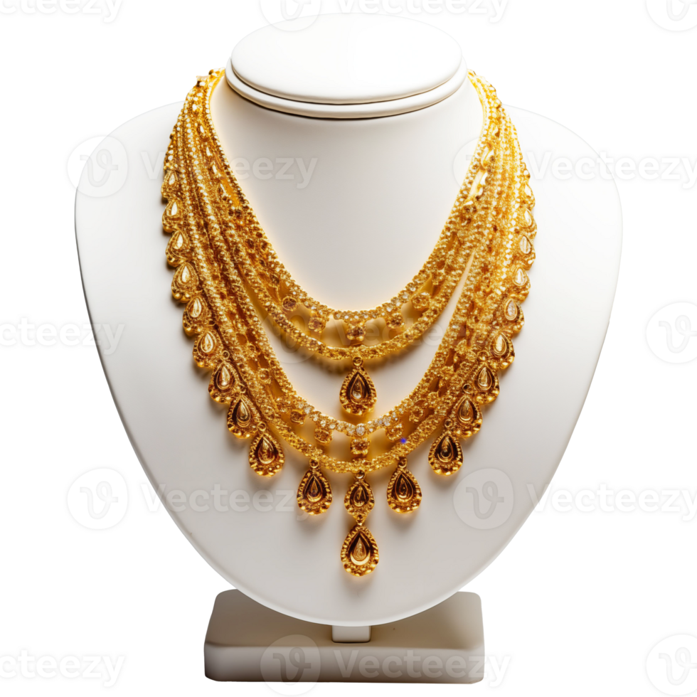 AI generated Gold Necklace on Display Stand , Elegant Jewelry Photography png