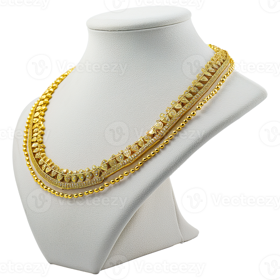 AI generated Gold Necklace on Display Stand , Elegant Jewelry Photography png