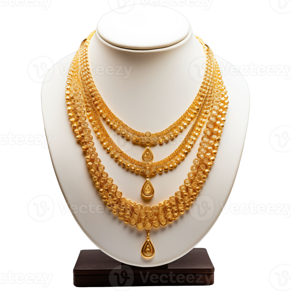 AI generated Gold Necklace on Display Stand , Elegant Jewelry Photography png