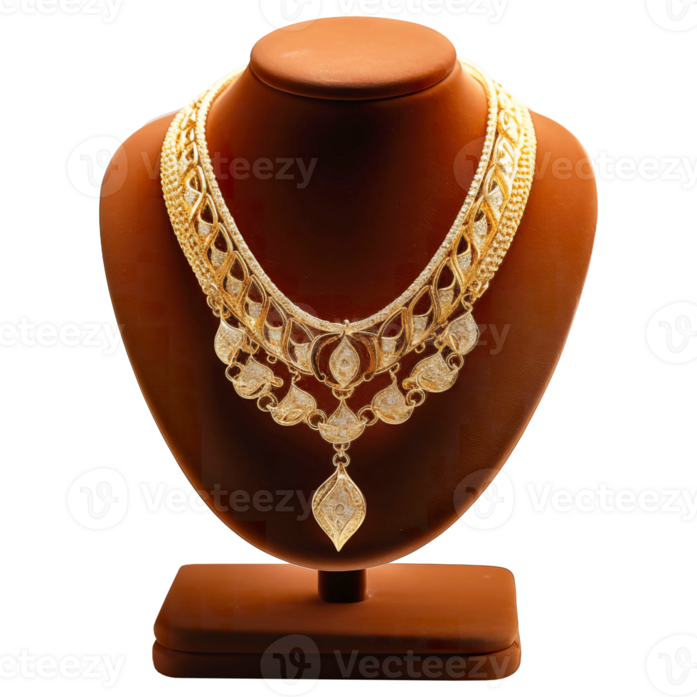 AI generated Gold Necklace on Display Stand , Elegant Jewelry Photography png