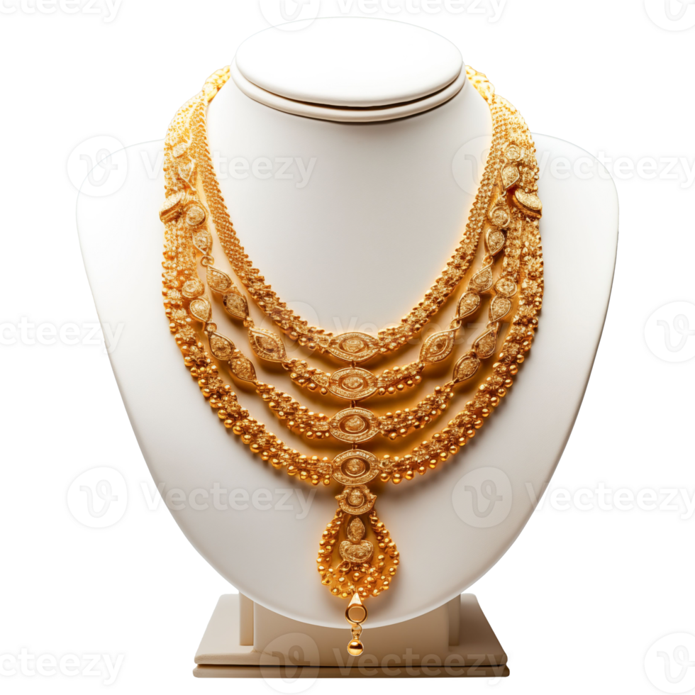 AI generated Gold Necklace on Display Stand , Elegant Jewelry Photography png