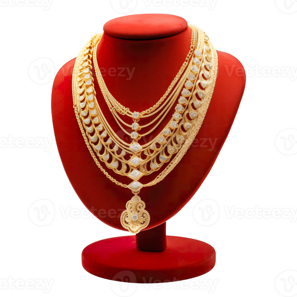AI generated Gold Necklace on Display Stand , Elegant Jewelry Photography png