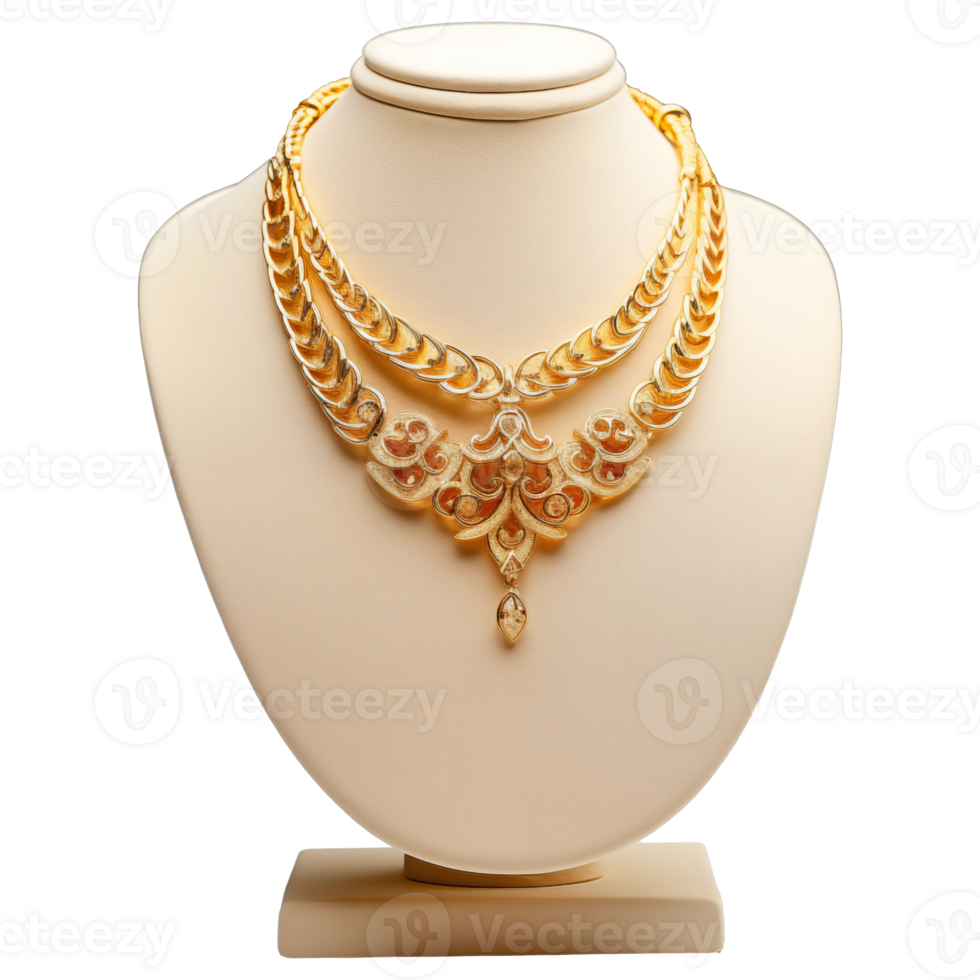 AI generated Gold Necklace on Display Stand , Elegant Jewelry Photography png