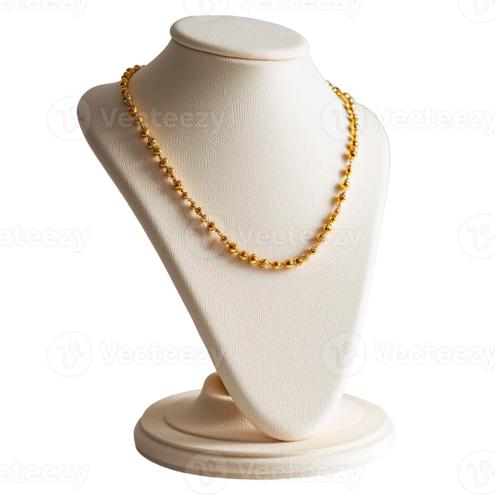 AI generated Gold Necklace on Display Stand , Elegant Jewelry Photography png