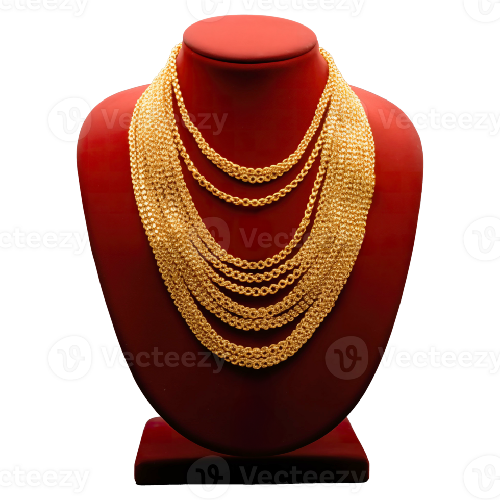 AI generated Gold Necklace on Display Stand , Elegant Jewelry Photography png