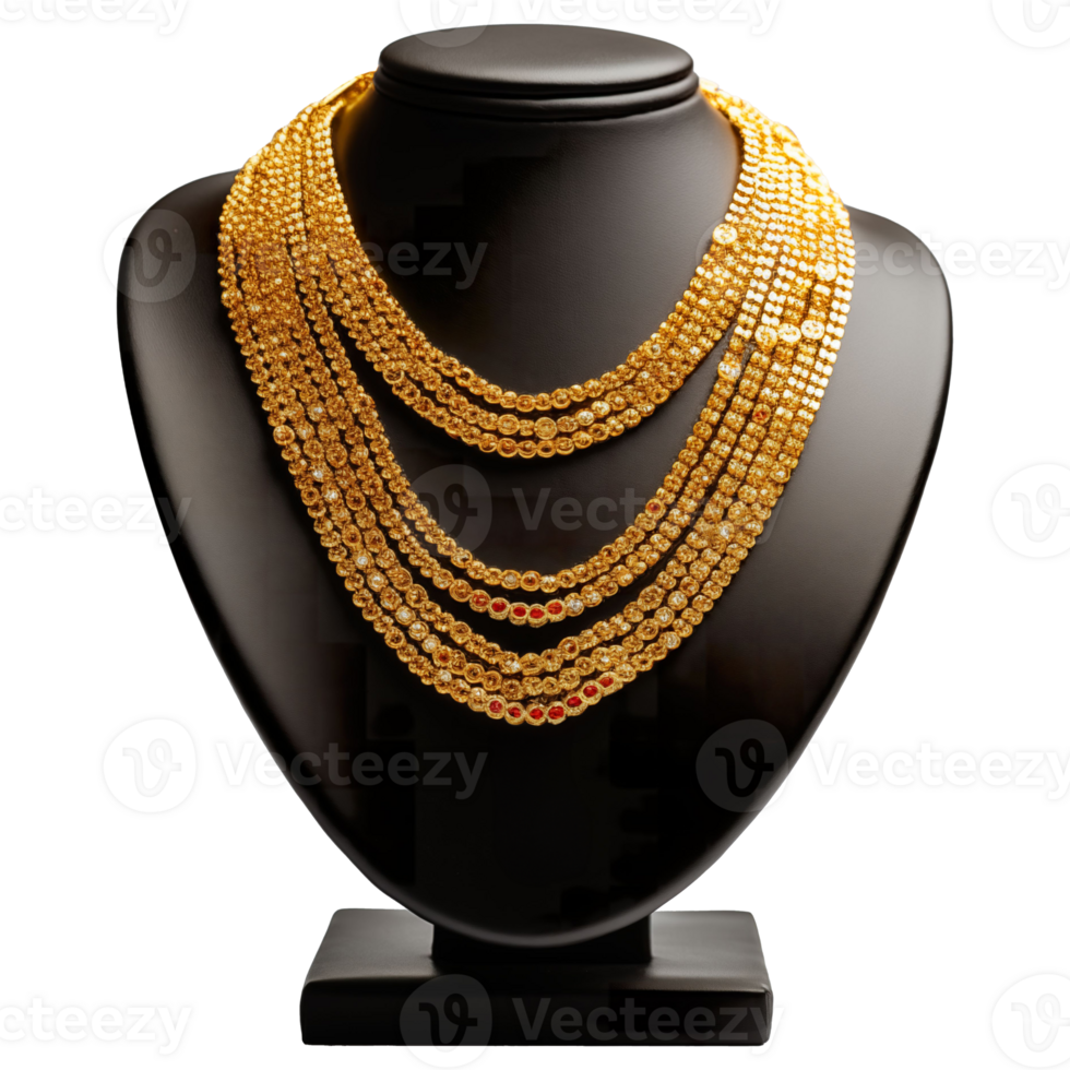 AI generated Gold Necklace on Display Stand , Elegant Jewelry Photography png