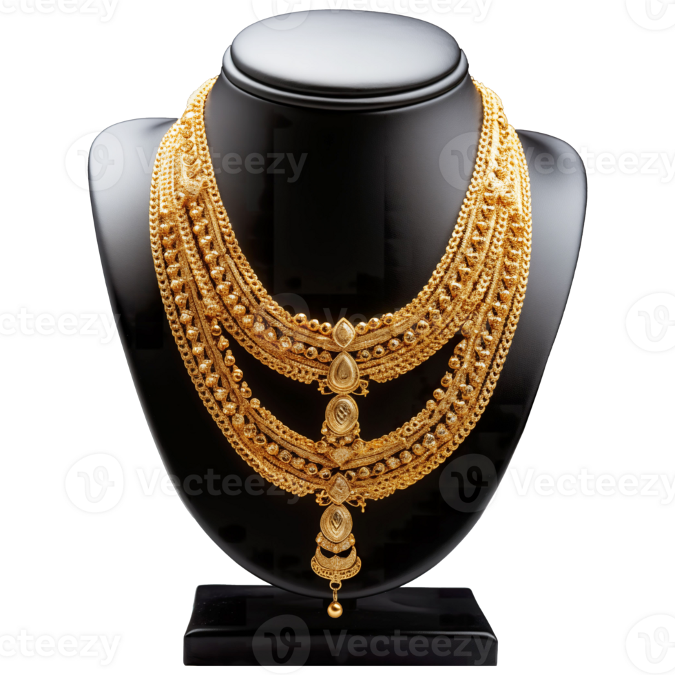 AI generated Gold Necklace on Display Stand , Elegant Jewelry Photography png