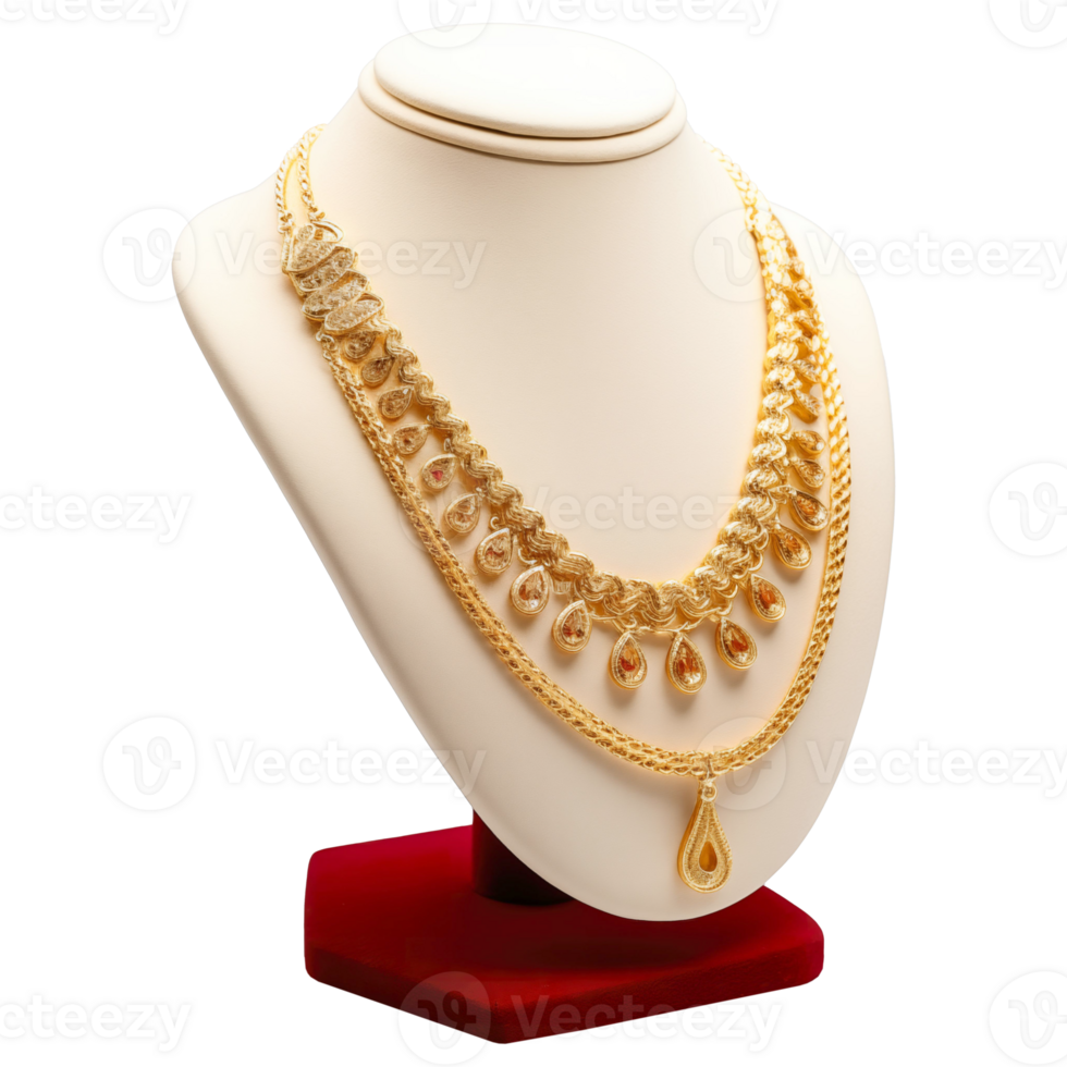 AI generated Gold Necklace on Display Stand , Elegant Jewelry Photography png