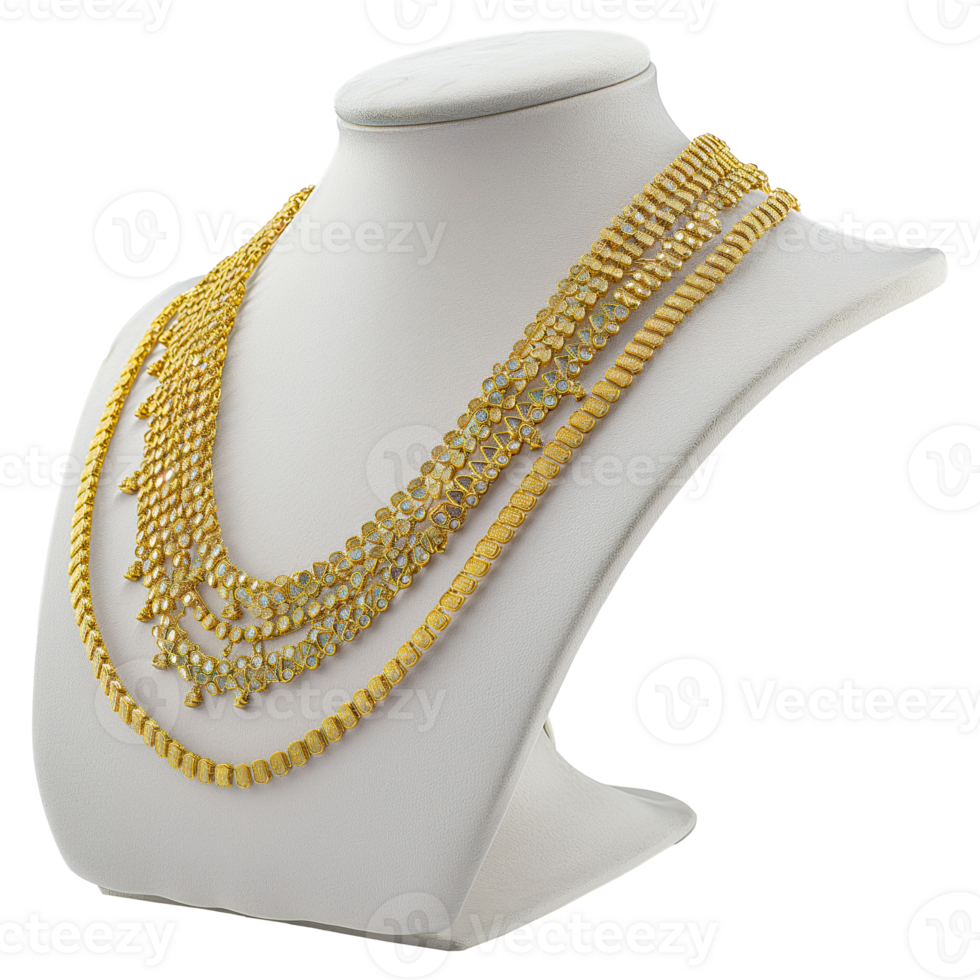 AI generated Gold Necklace on Display Stand , Elegant Jewelry Photography png