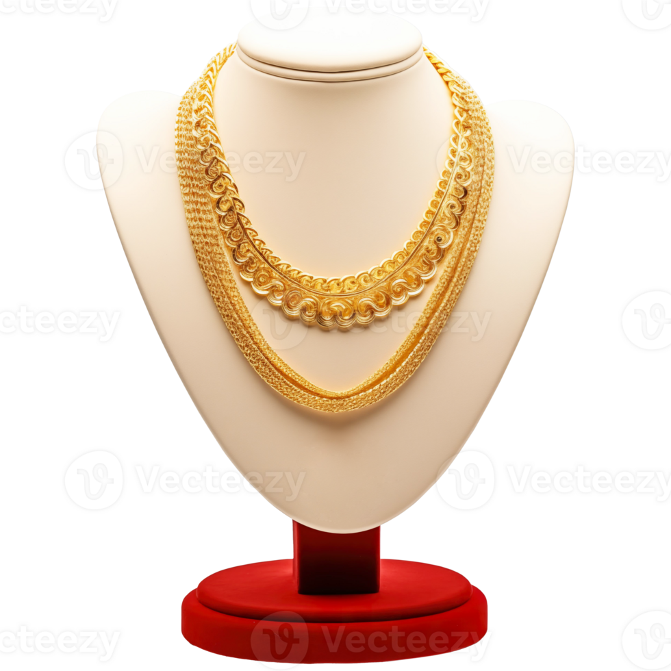 AI generated Gold Necklace on Display Stand , Elegant Jewelry Photography png