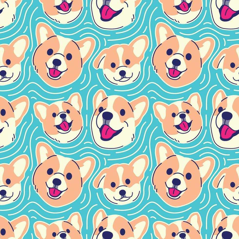 CUTE CORGI HEAD SEAMLESS PATTERN vector