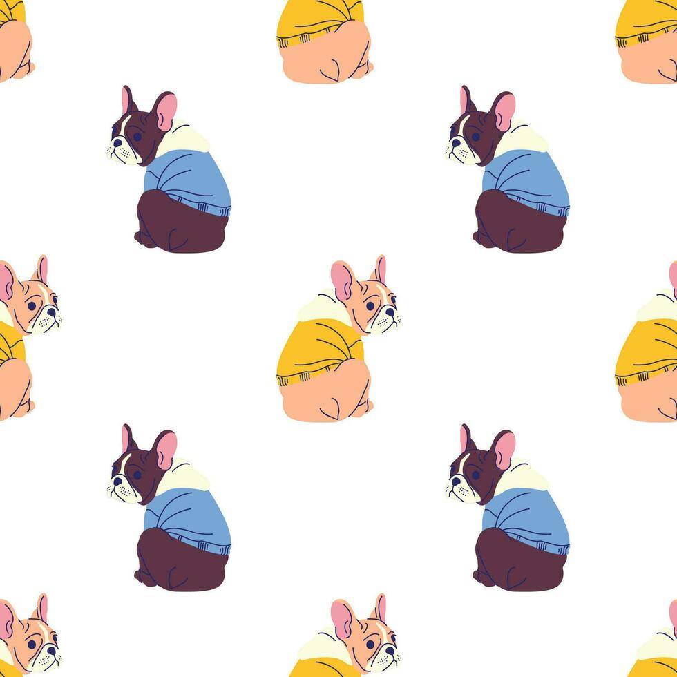 CUTE FRENCH BULLDOG IS SITTING PATTERN DESIGN vector
