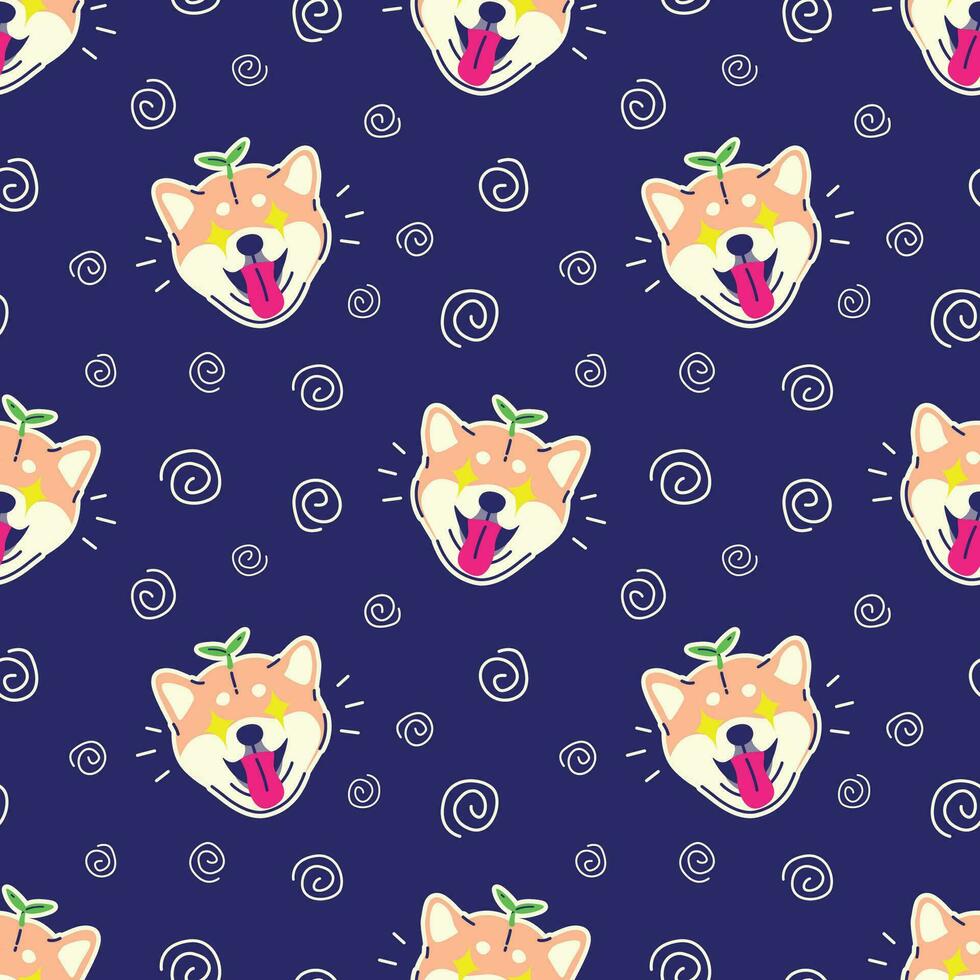 CUTE SHIBA INU WITH A PLANT ON HEAD SEAMLESS PATTERN vector