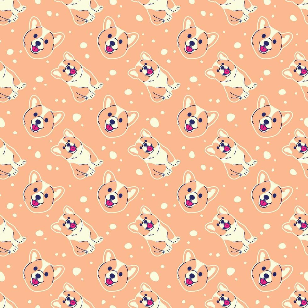 CUTE SMILING CORGI SEAMLESS PATTERN vector