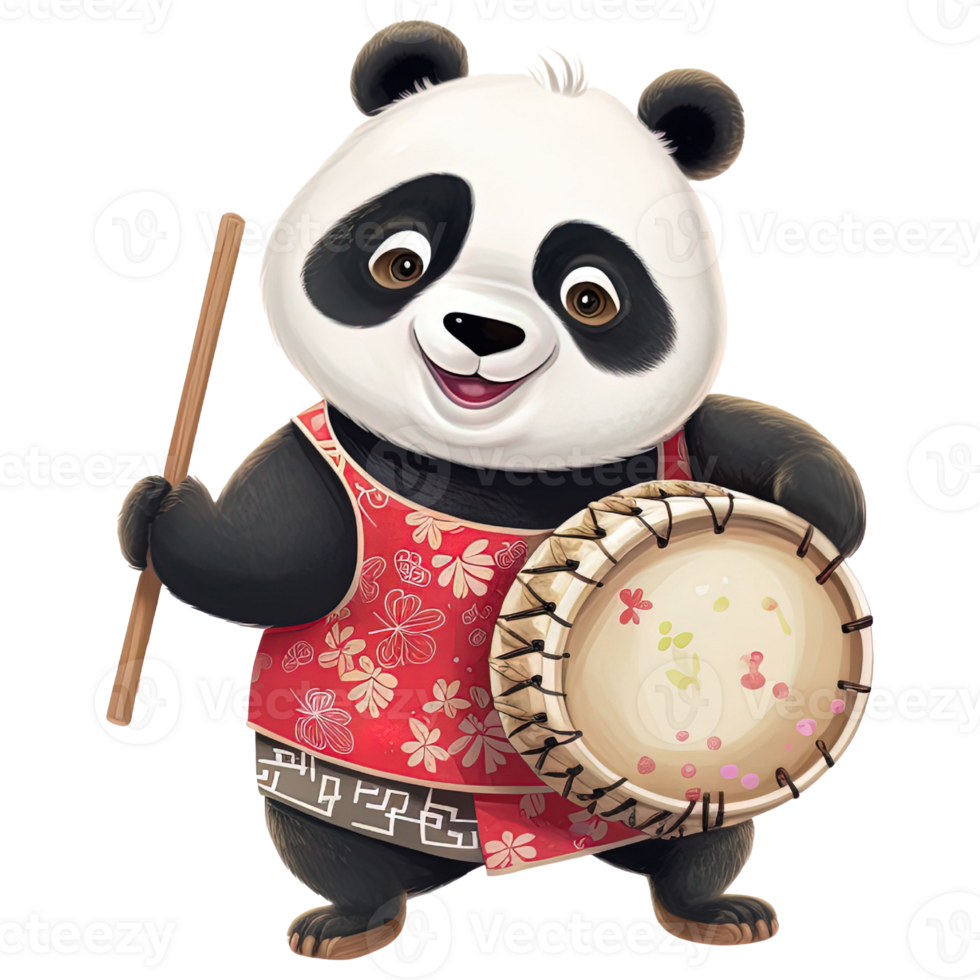 AI generated Kawaii Panda in Chinese New Year Outfit, Festive Clipart Illustration png