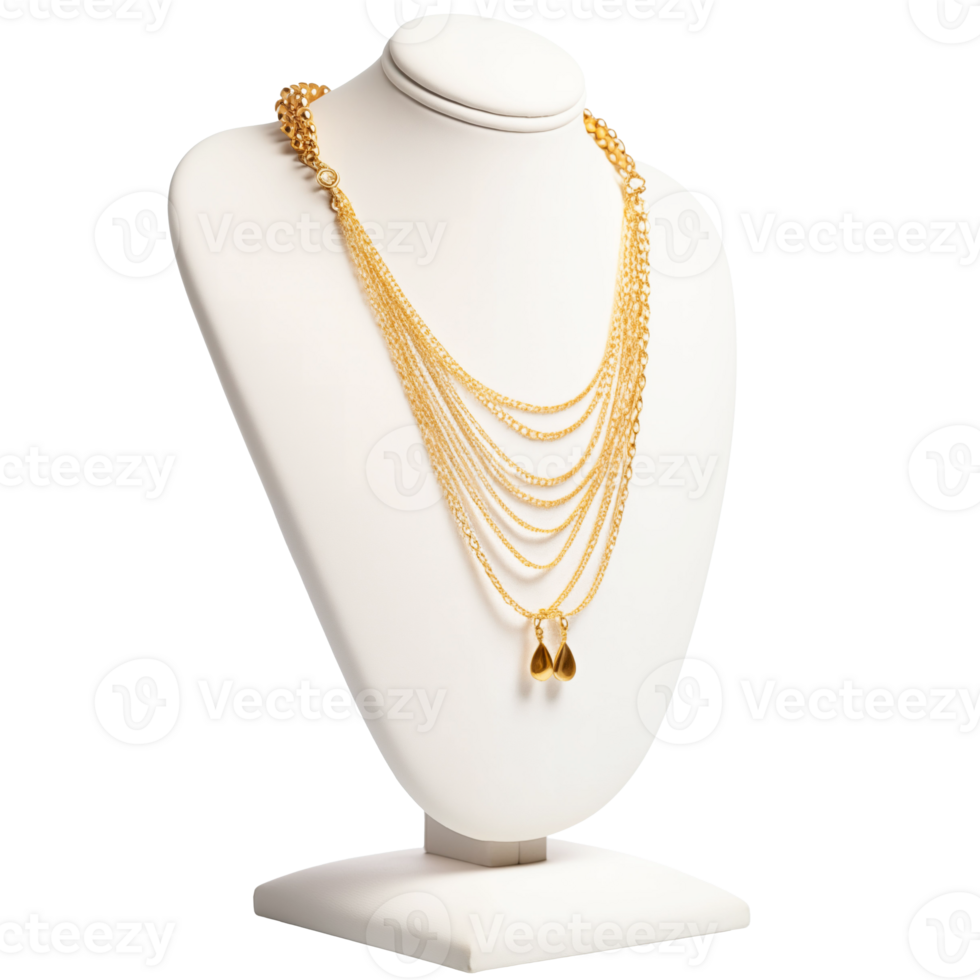 AI generated Gold Necklace on Display Stand Elegant Jewelry Photography png