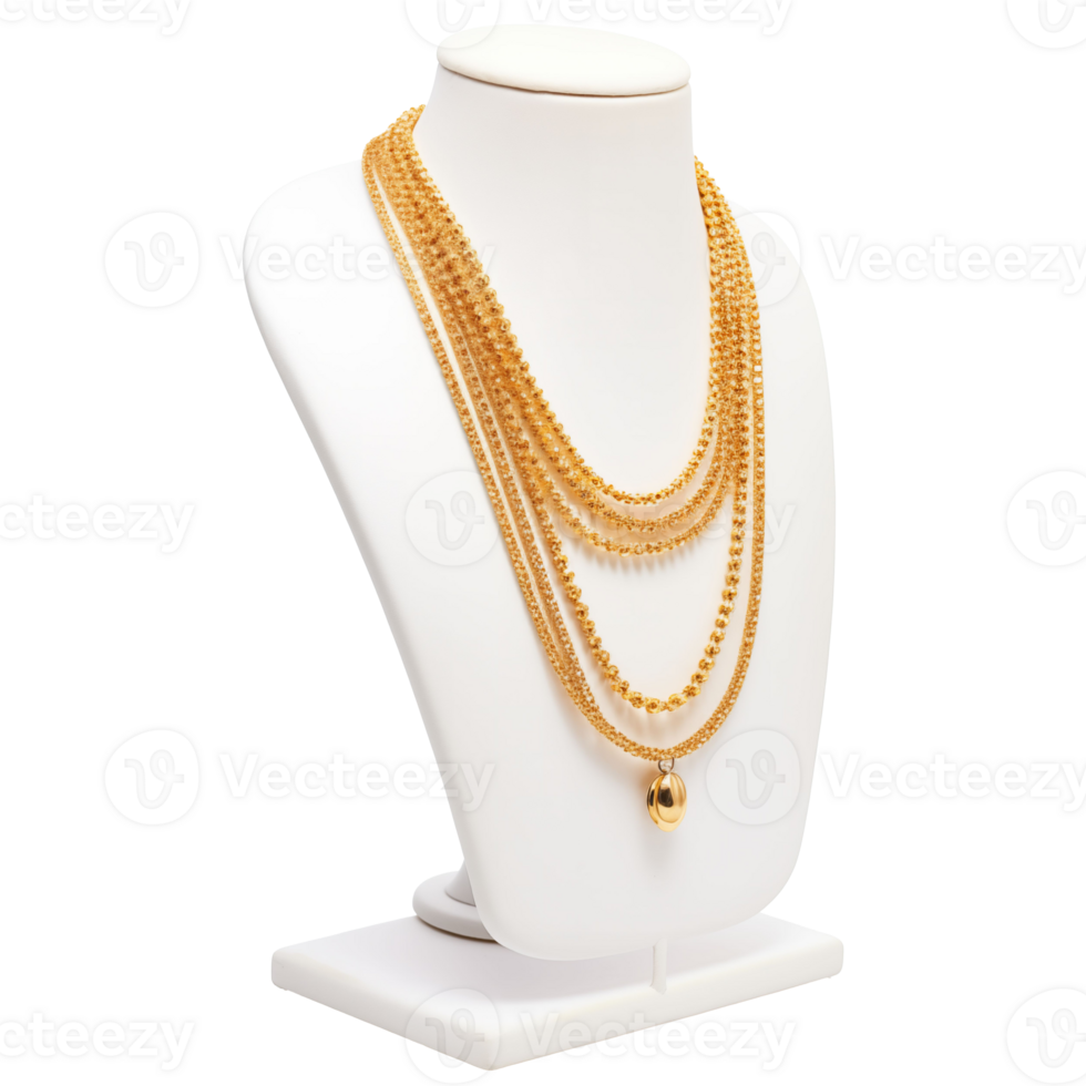 AI generated Gold Necklace on Display Stand Elegant Jewelry Photography png