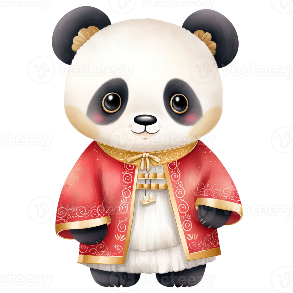AI generated Kawaii Panda in Chinese New Year Outfit, Festive Clipart Illustration png
