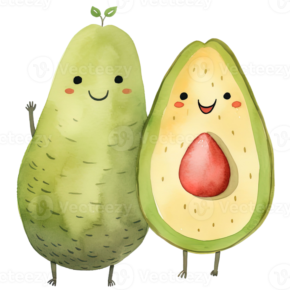 AI generated Cute Avocado Couple Watercolor Clipart for Romantic Designs png